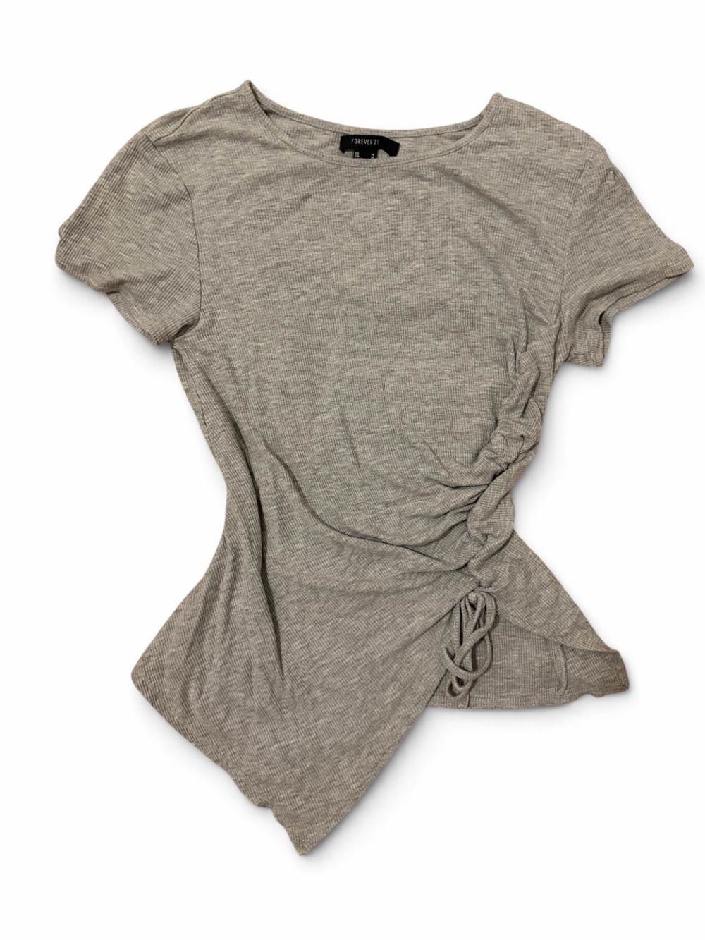 Forever 21 Grey Asymmetrical Drawstring Scrunch T-Shirt M #074